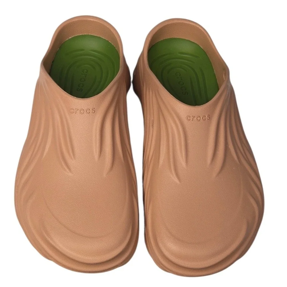 Crocs Echo Wave Clog Mens 10 Women 12 Cork Brown Wavy Slip On Rubber Sandal NEW